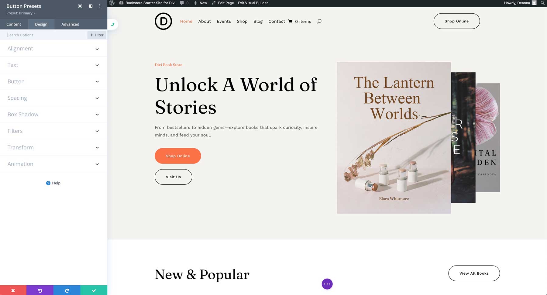 Site de démarrage de la librairie pour divi