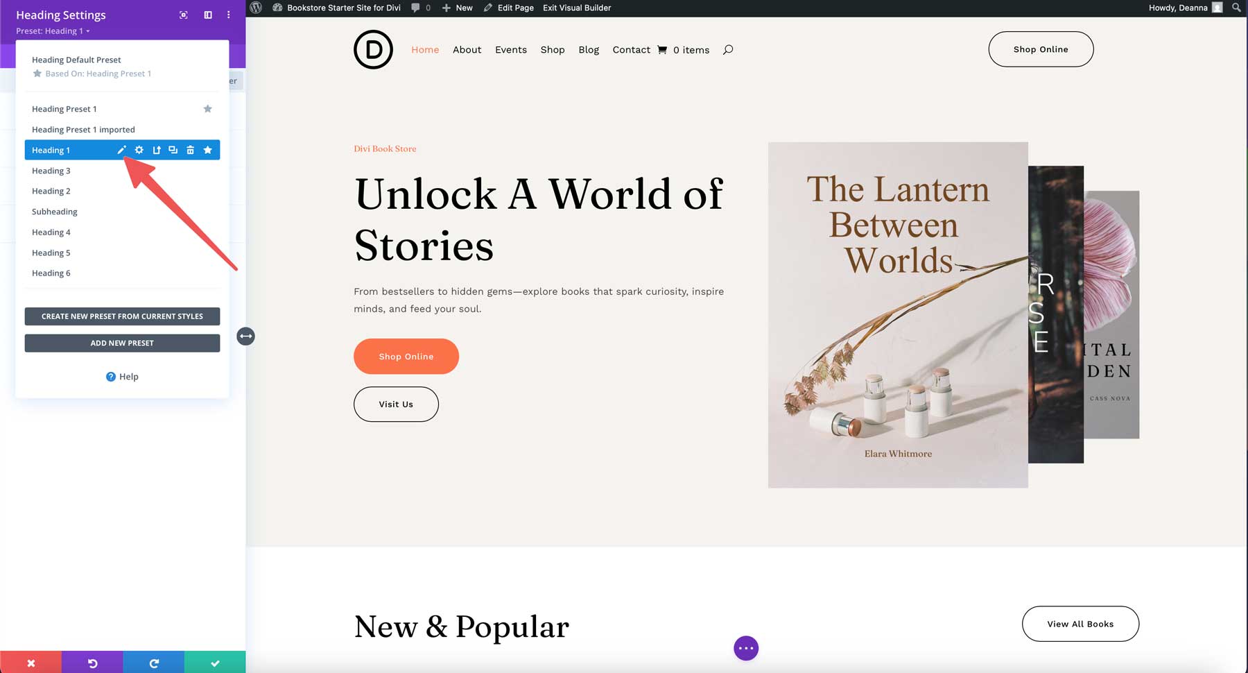 Site de démarrage de la librairie pour divi