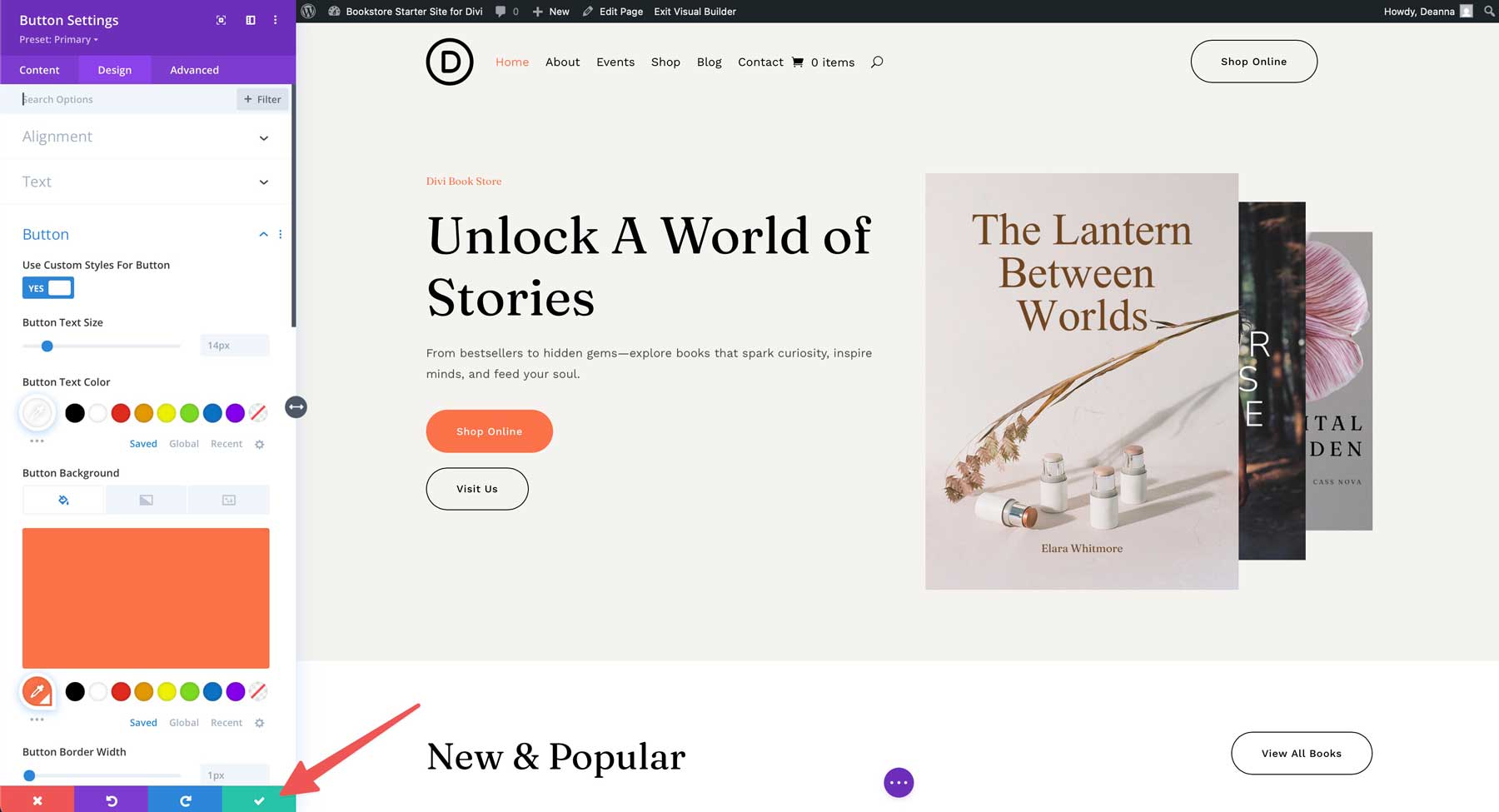 Site de démarrage de la librairie pour divi