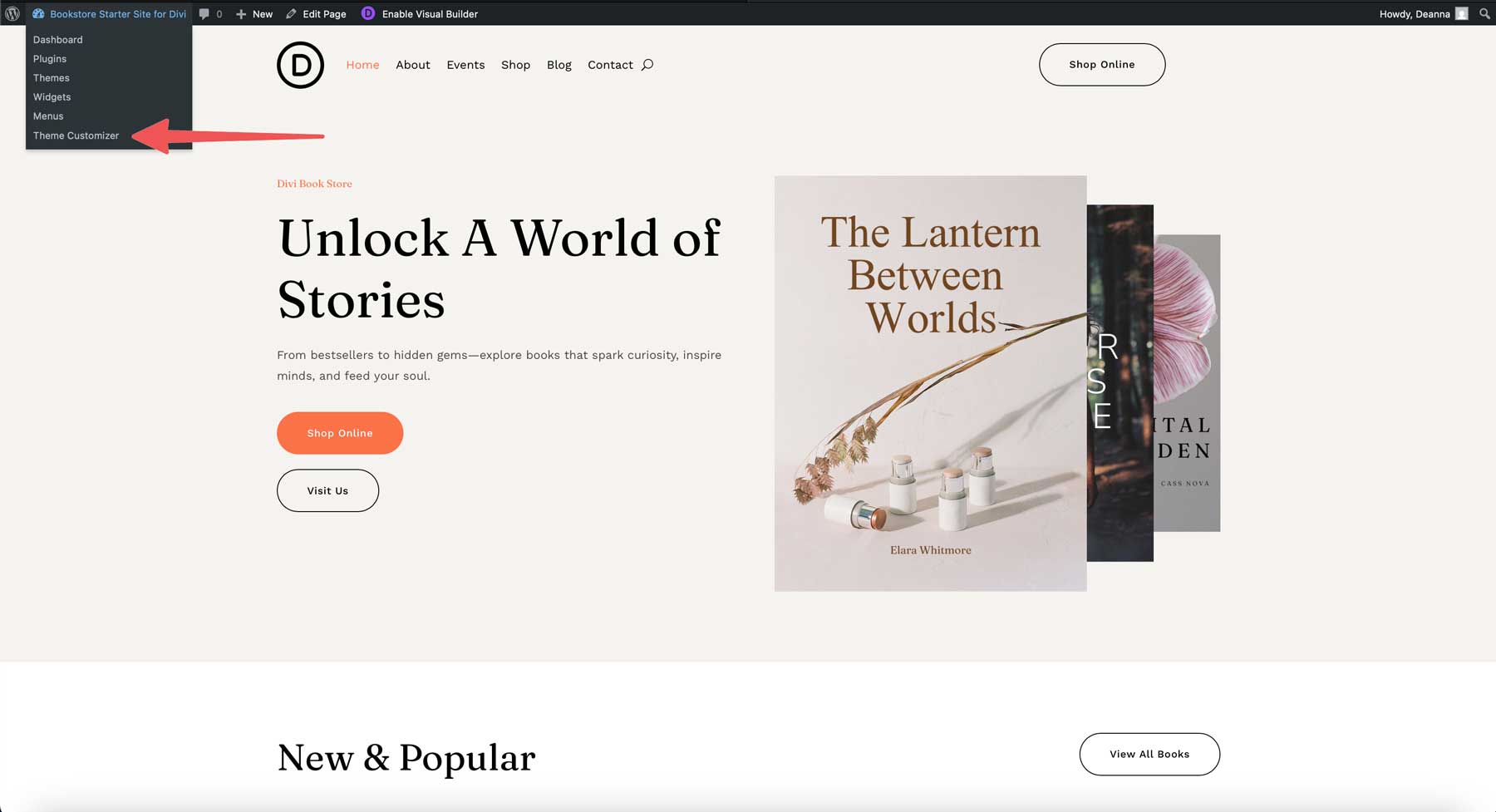 Site de démarrage de la librairie pour divi