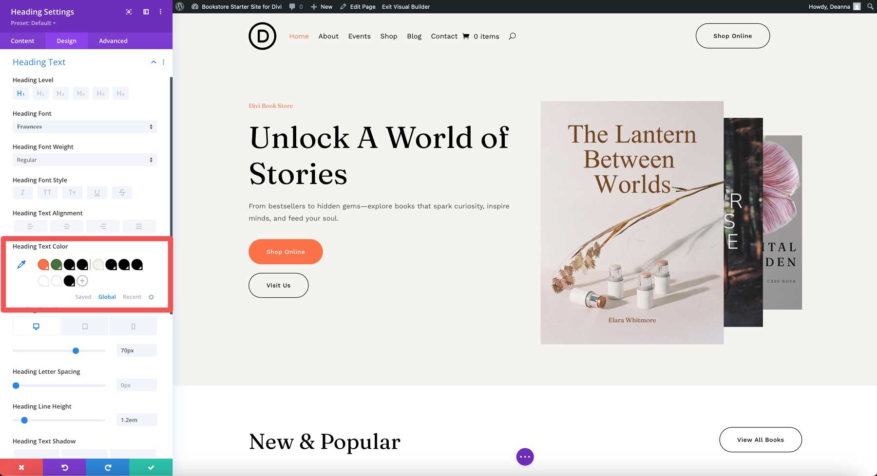 Site de démarrage de la librairie pour divi