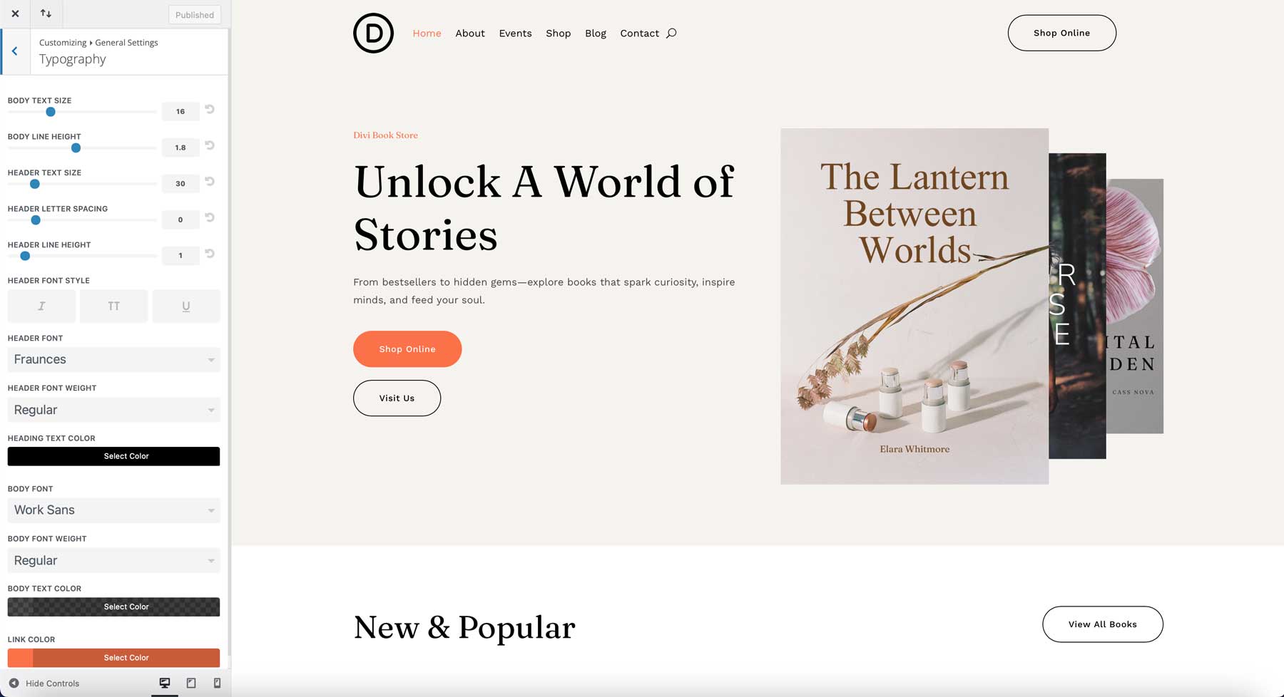 Site de démarrage de la librairie pour divi