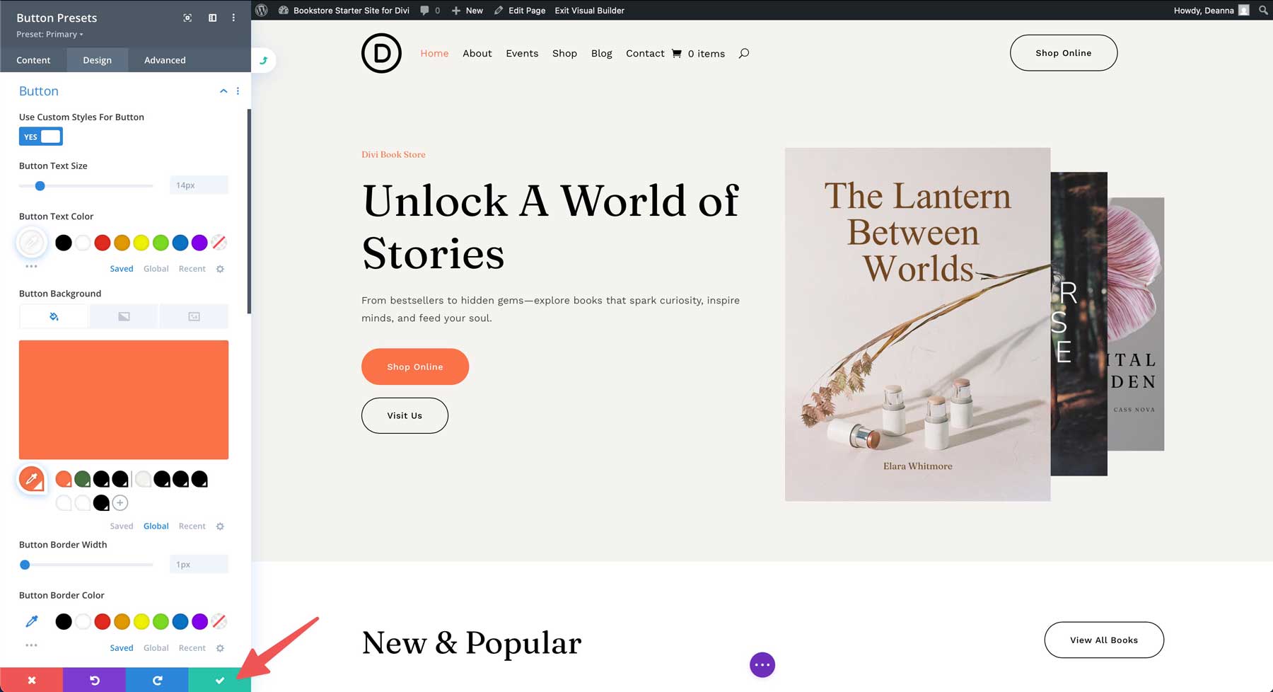 Site de démarrage de la librairie pour divi