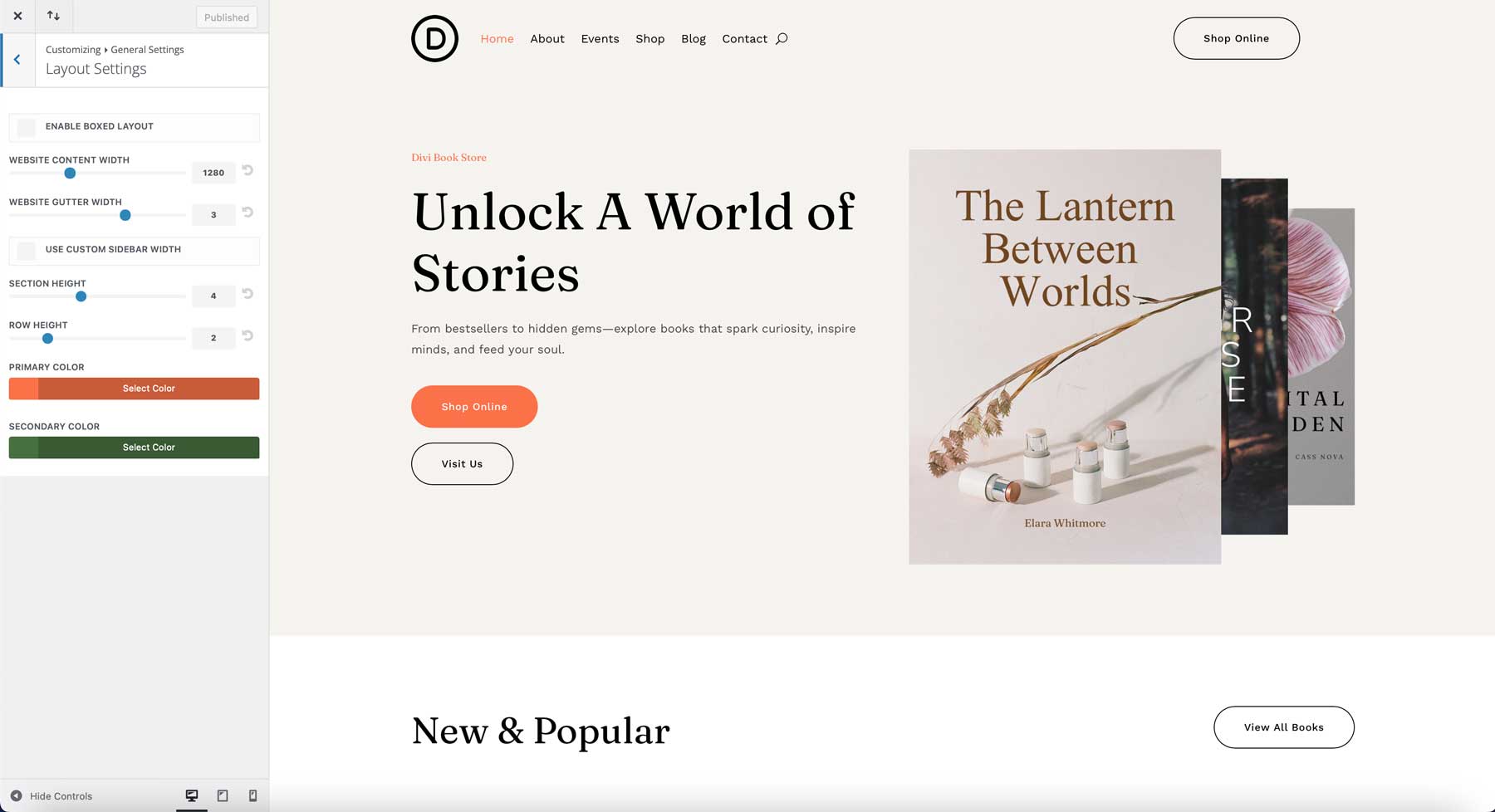 Site de démarrage de la librairie pour divi