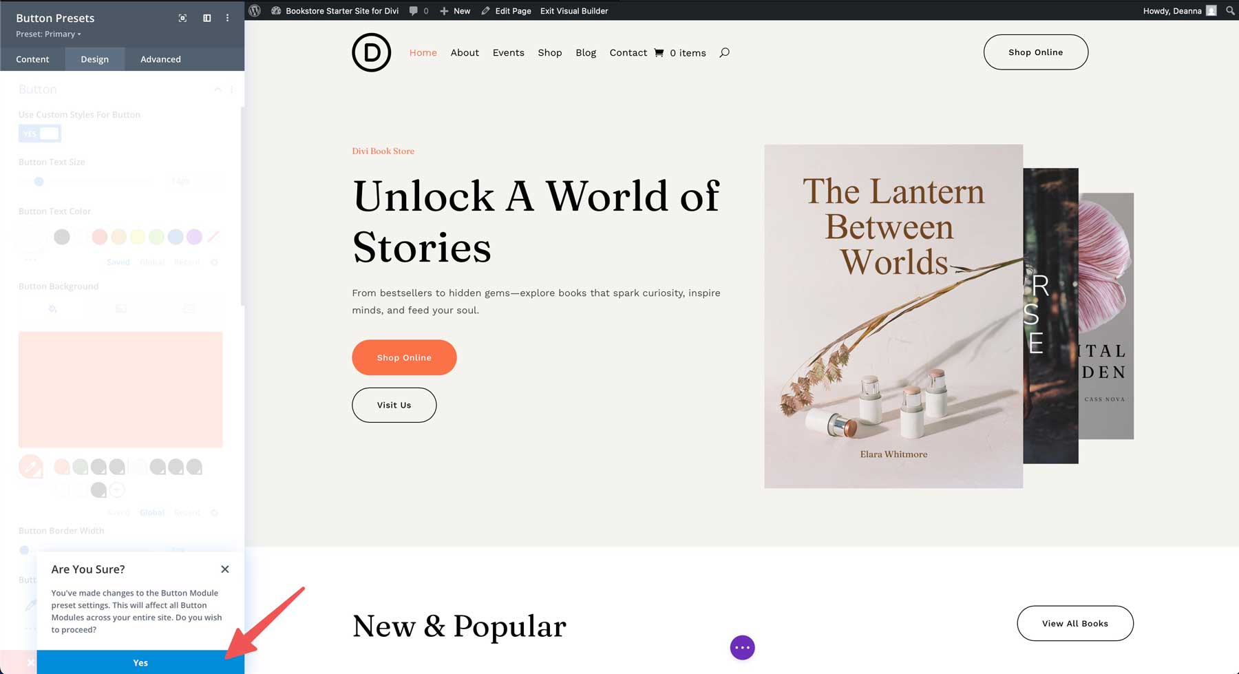 Site de démarrage de la librairie pour divi