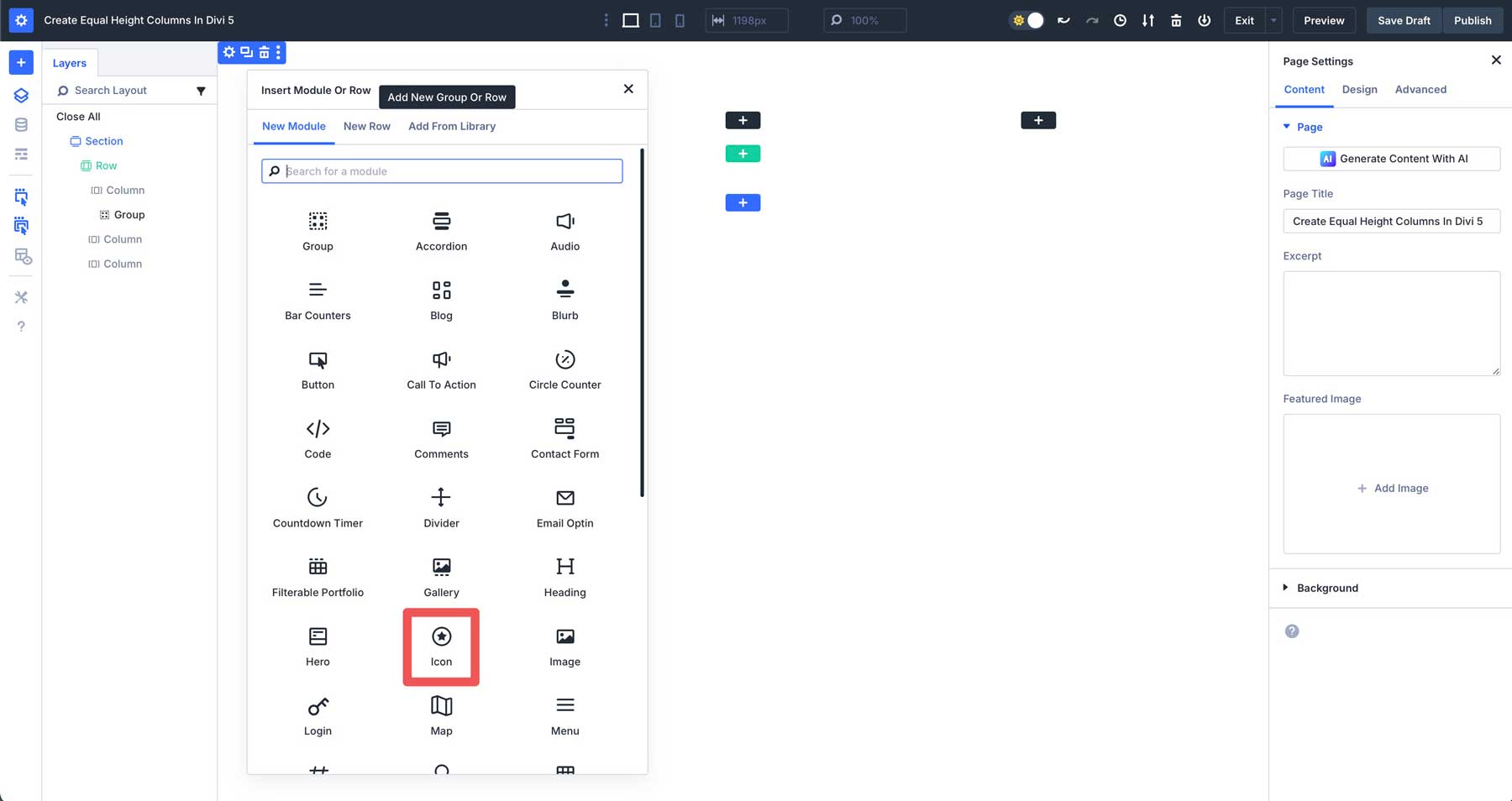 Divi 5'te eşit sütun yükseklikleri