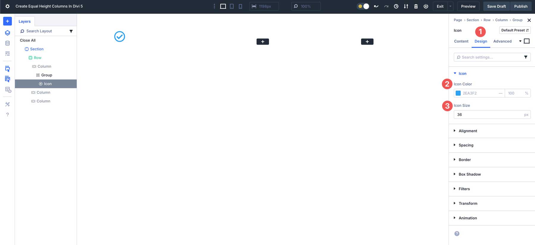 Divi 5'te eşit sütun yükseklikleri