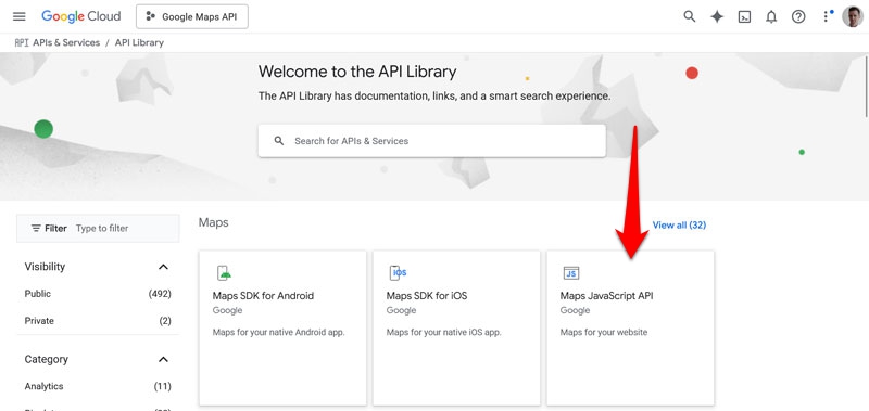 Google API kütüphanesindeki JavaScript API'sini haritalar