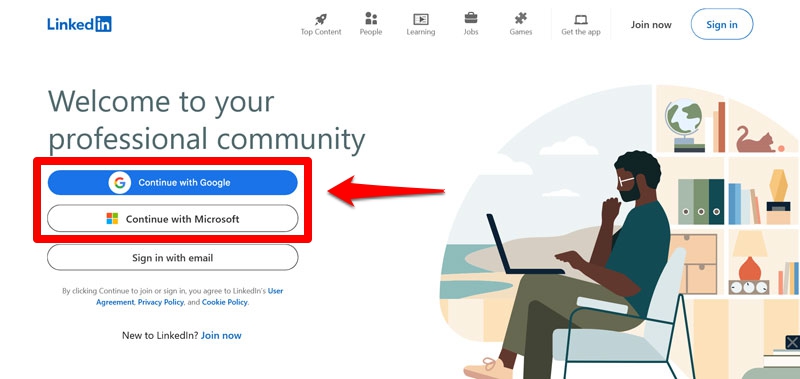 Google ve Microsoft Giriş Seçenekleri ile LinkedIn Giriş Ekranı