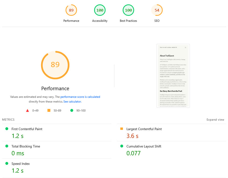Optimizasyondan sonra hız testi sonuçları