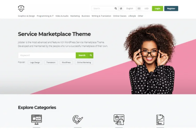 Jobster, bir hizmet pazarı WordPress teması.
