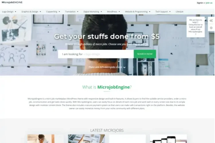 Microjobengine, serbest pazar WordPress teması.