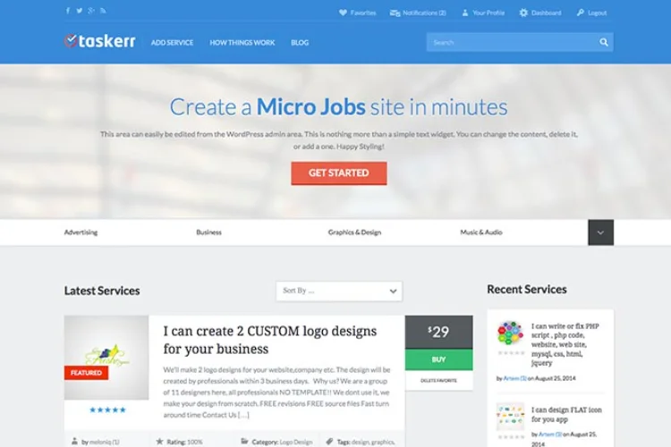 Taskerr, Fiverr Clon WordPress teması.