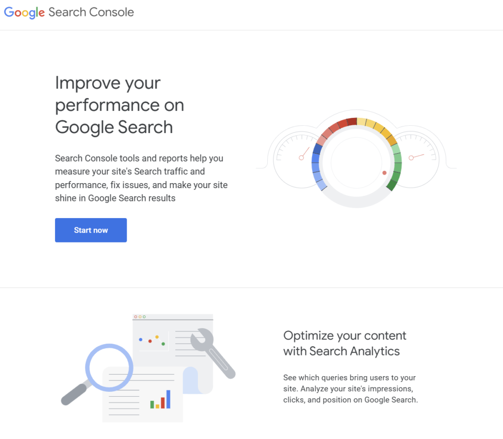 Google Arama Konsolu Ana Sayfası.
