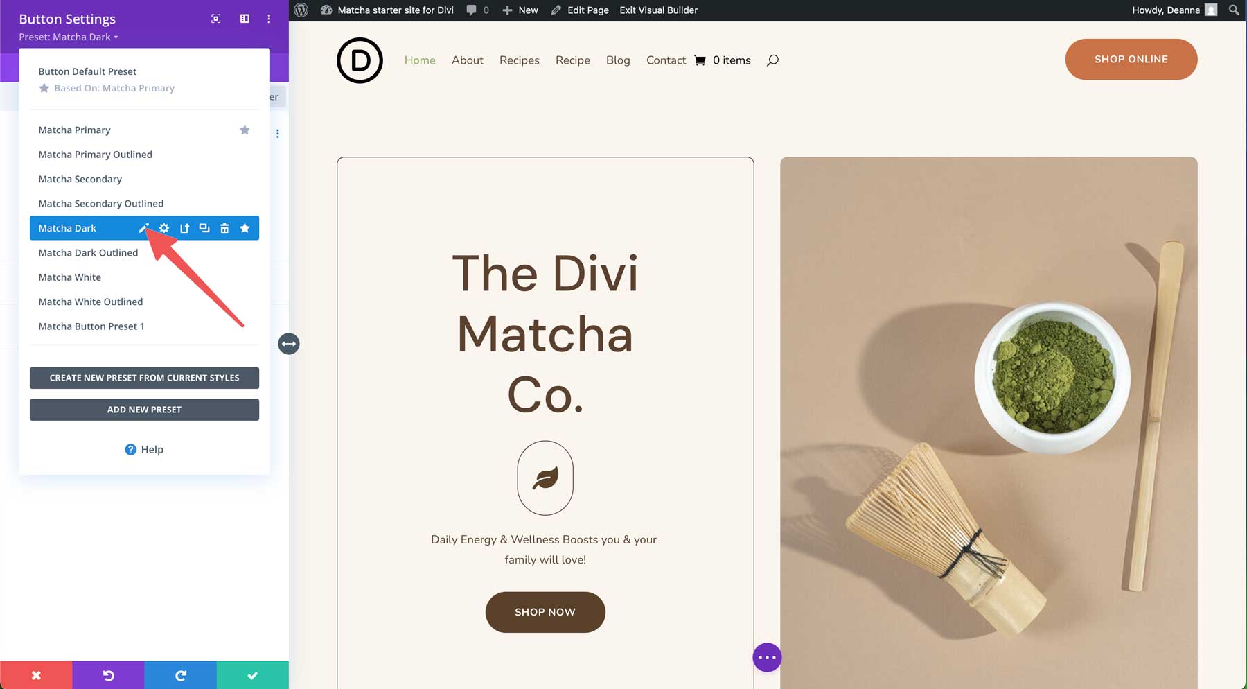 Divi için Matcha Starter sitesi