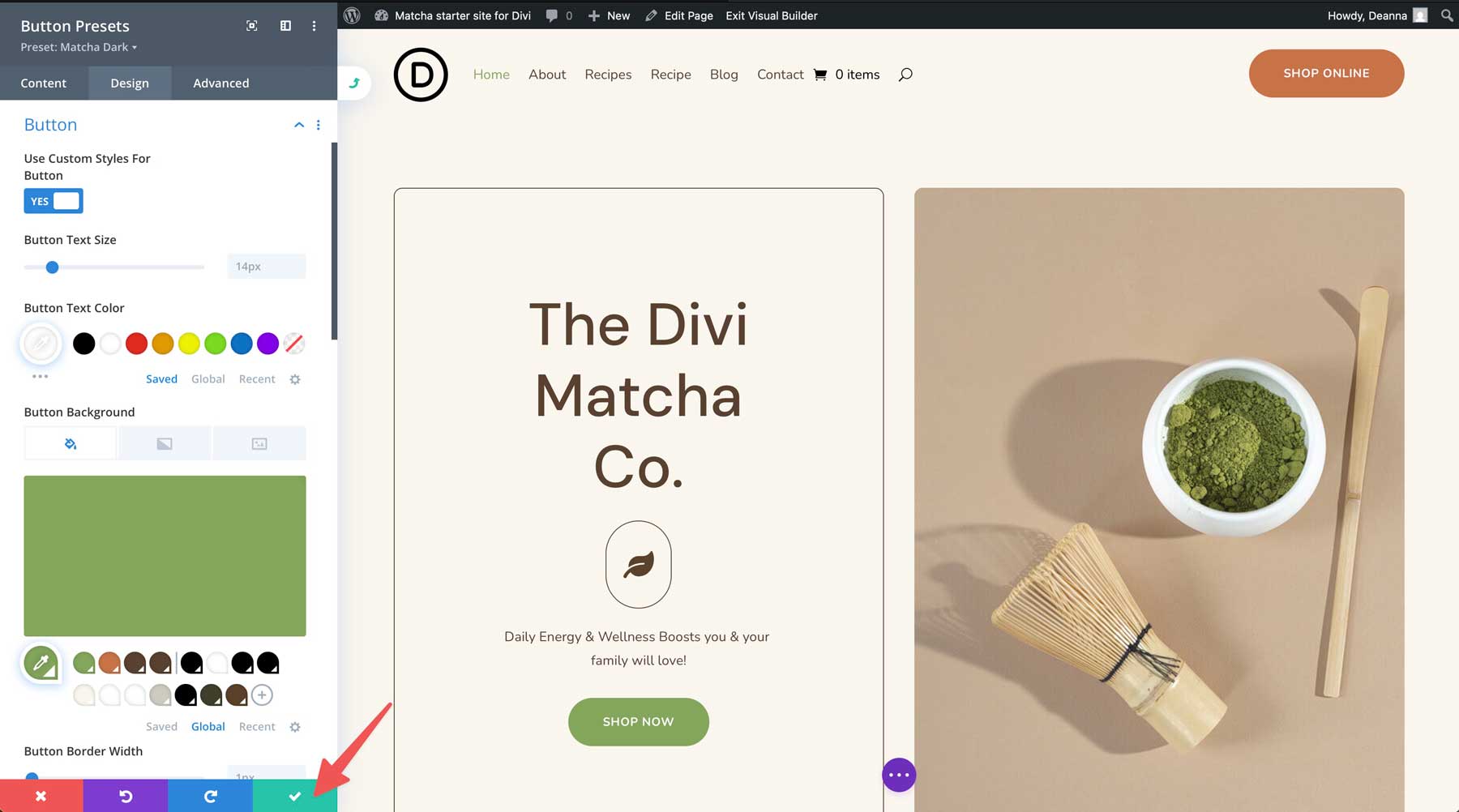 Divi için Matcha Starter sitesi