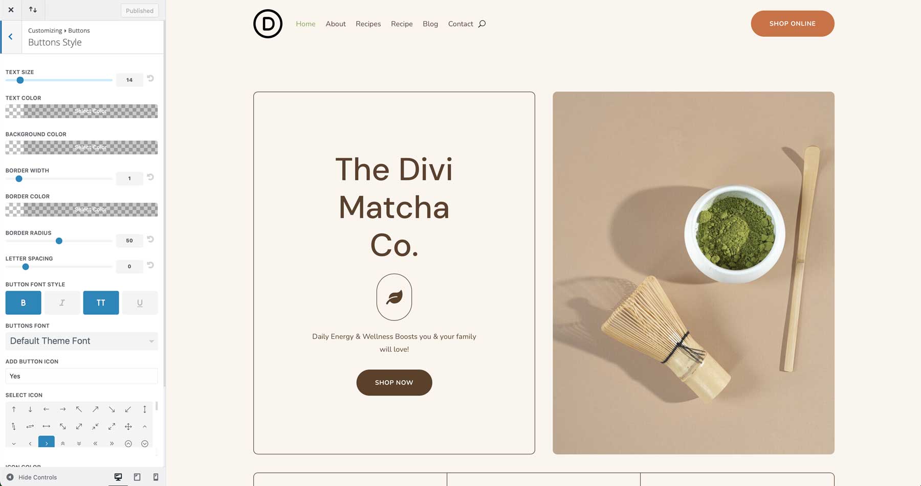 Divi için Matcha Starter sitesi