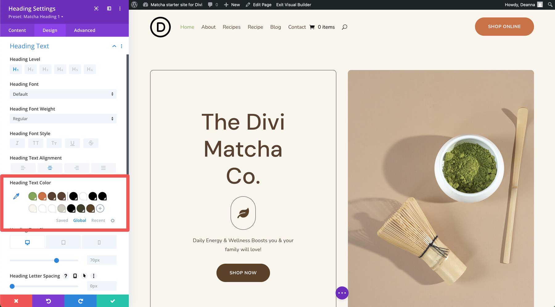 Divi için Matcha Starter sitesi