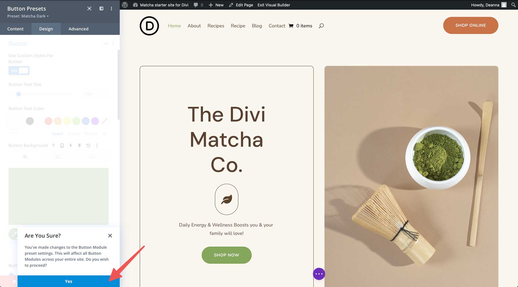 Divi için Matcha Starter sitesi