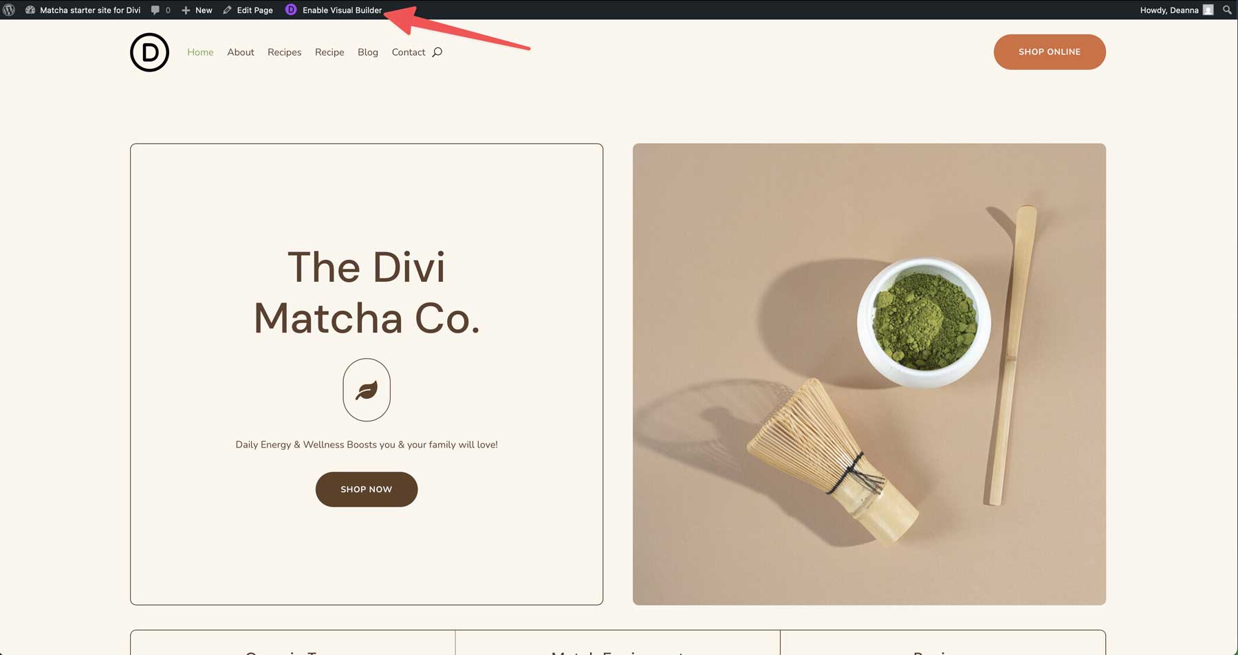 Divi için Matcha Starter sitesi