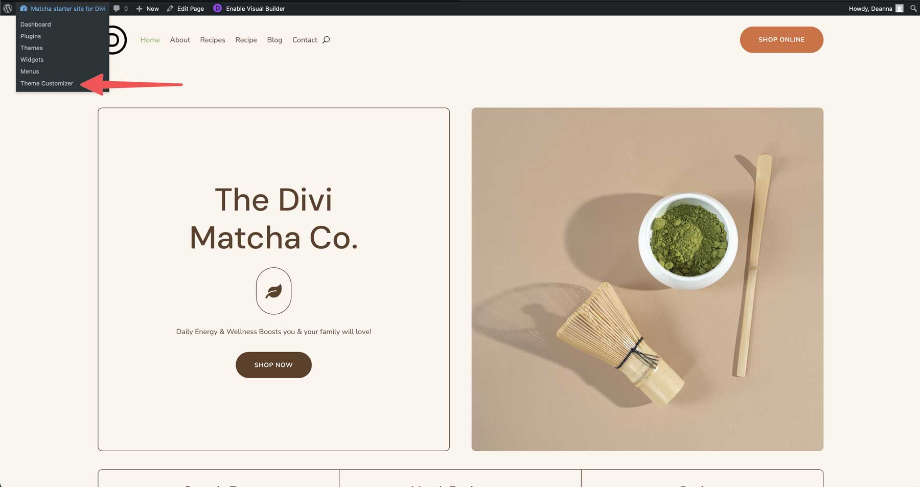 Divi için Matcha Starter sitesi