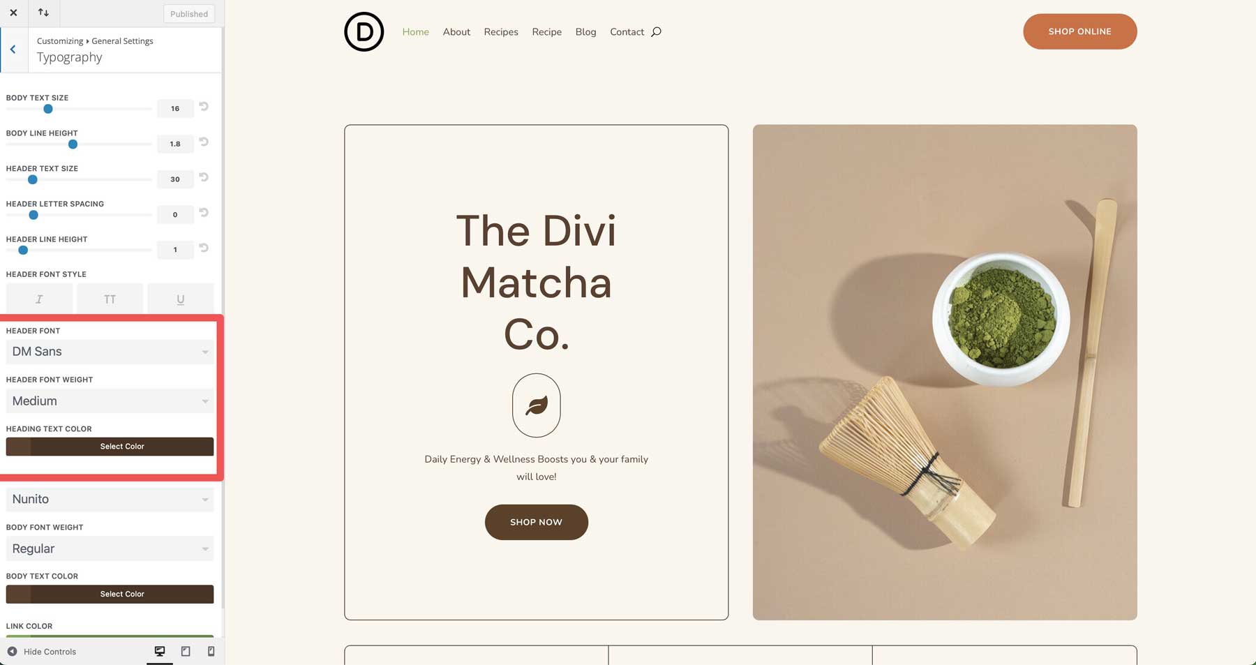 Divi için Matcha Starter sitesi