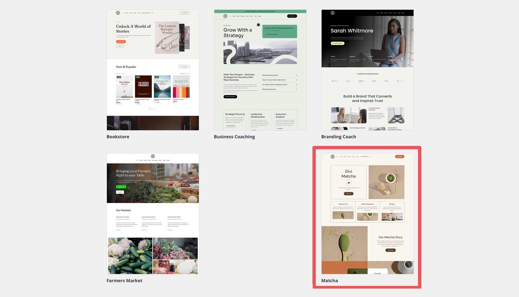 Divi için Matcha Starter sitesi