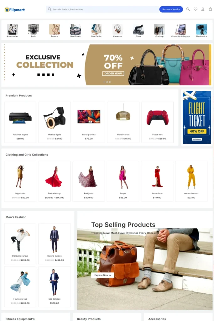WCFMプラグイン3と互換性のある12のWooCommerceテーマ3 website templates like flipkart