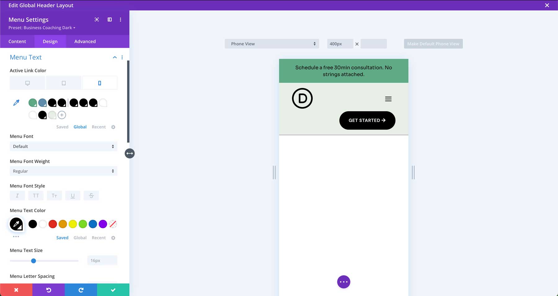 Site de démarrage de coaching d'entreprise pour divi