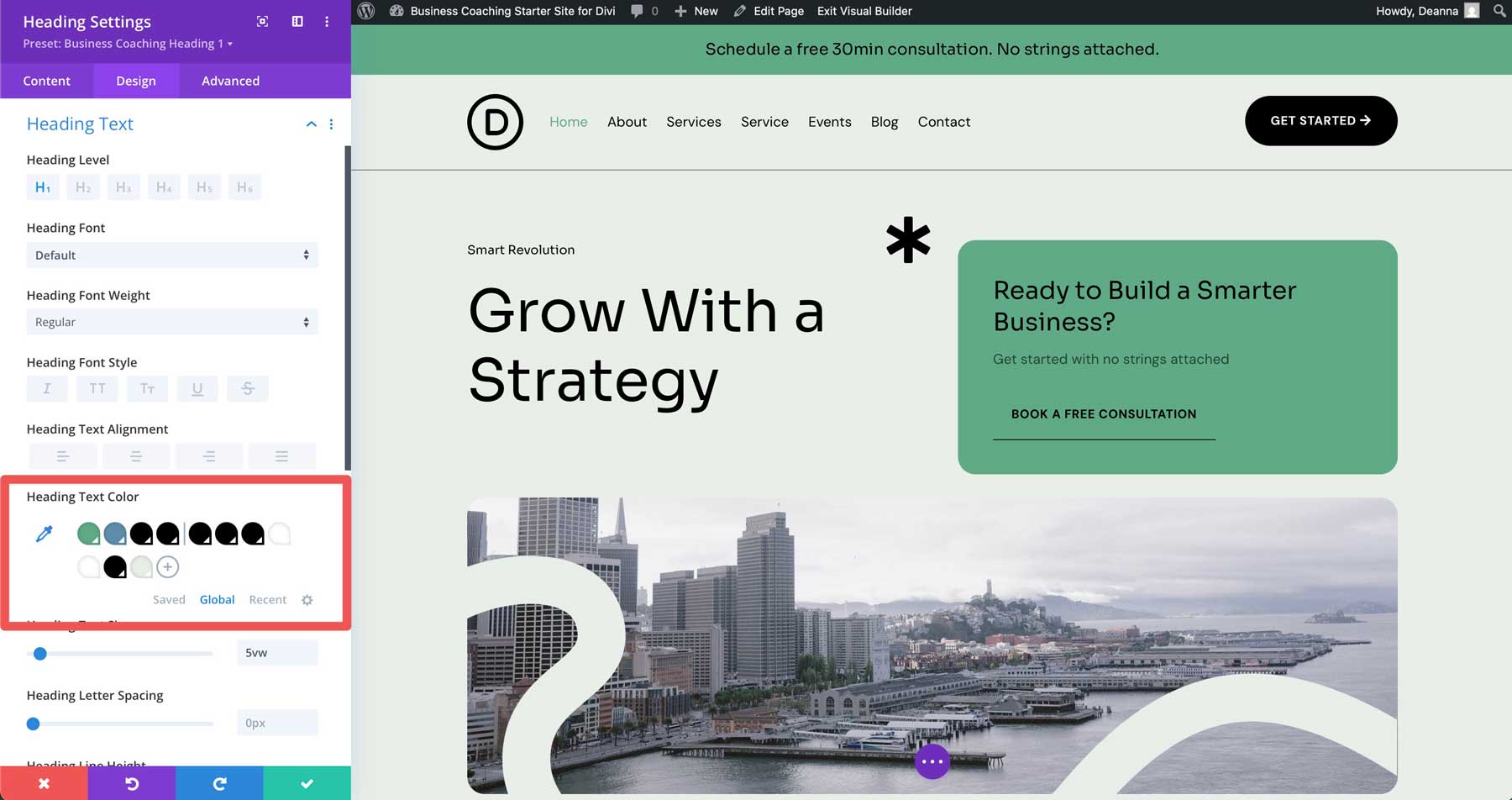 Site de démarrage de coaching d'entreprise pour divi