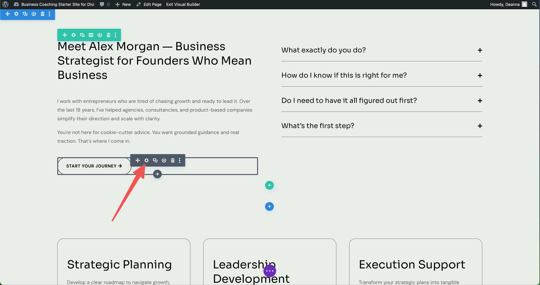 Site de démarrage de coaching d'entreprise pour divi