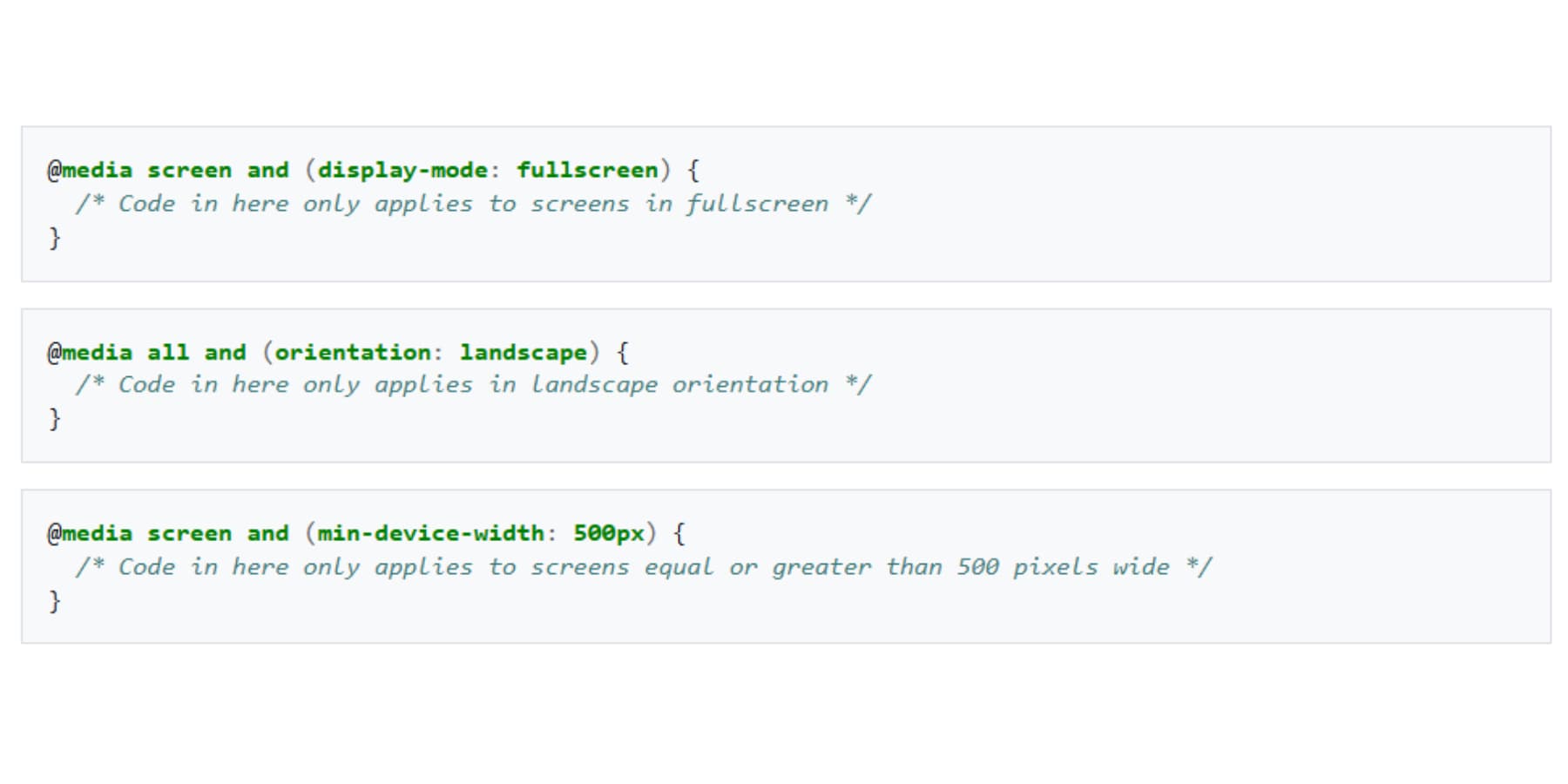 Une capture d'écran des requêtes médiatiques dans CSS