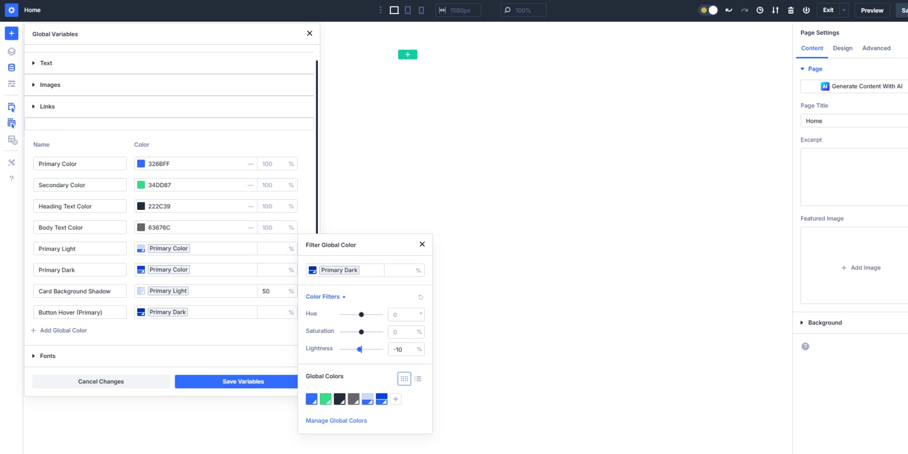 Une capture d'écran de création de plus de couleurs en utilisant les variations des variables de conception de Divi 5