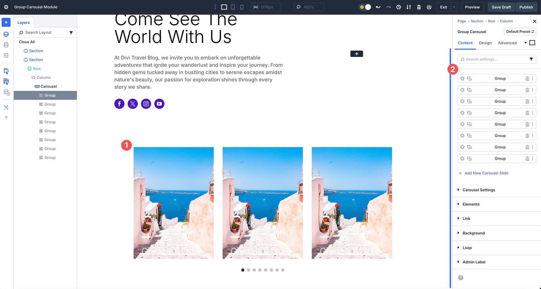 Divi 5의 그룹 회전식 모듈