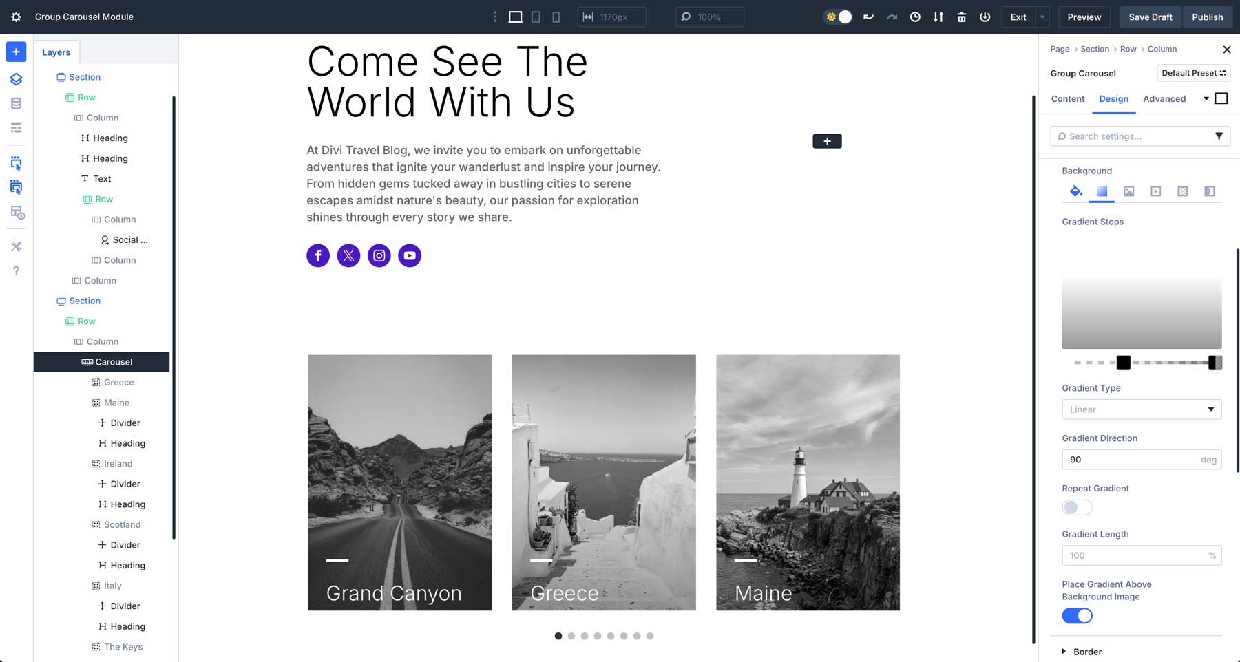 Divi 5의 그룹 회전식 모듈