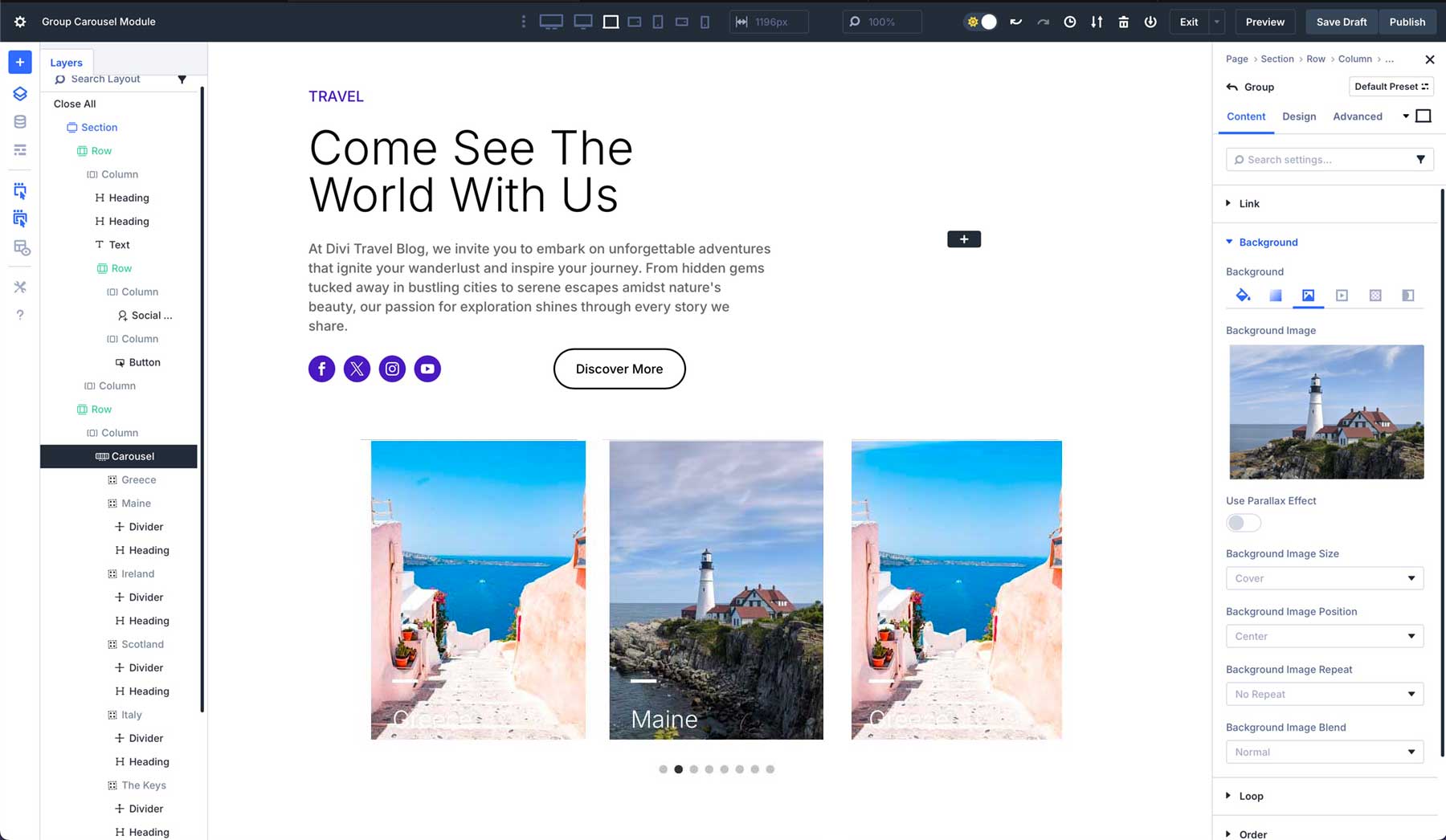 Divi 5의 그룹 회전식 모듈