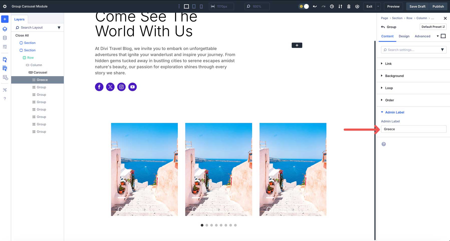 Divi 5의 그룹 회전식 모듈