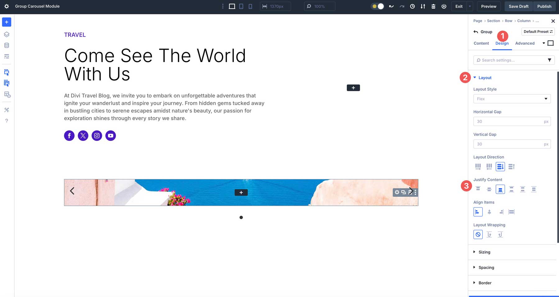 Divi 5의 그룹 회전식 모듈