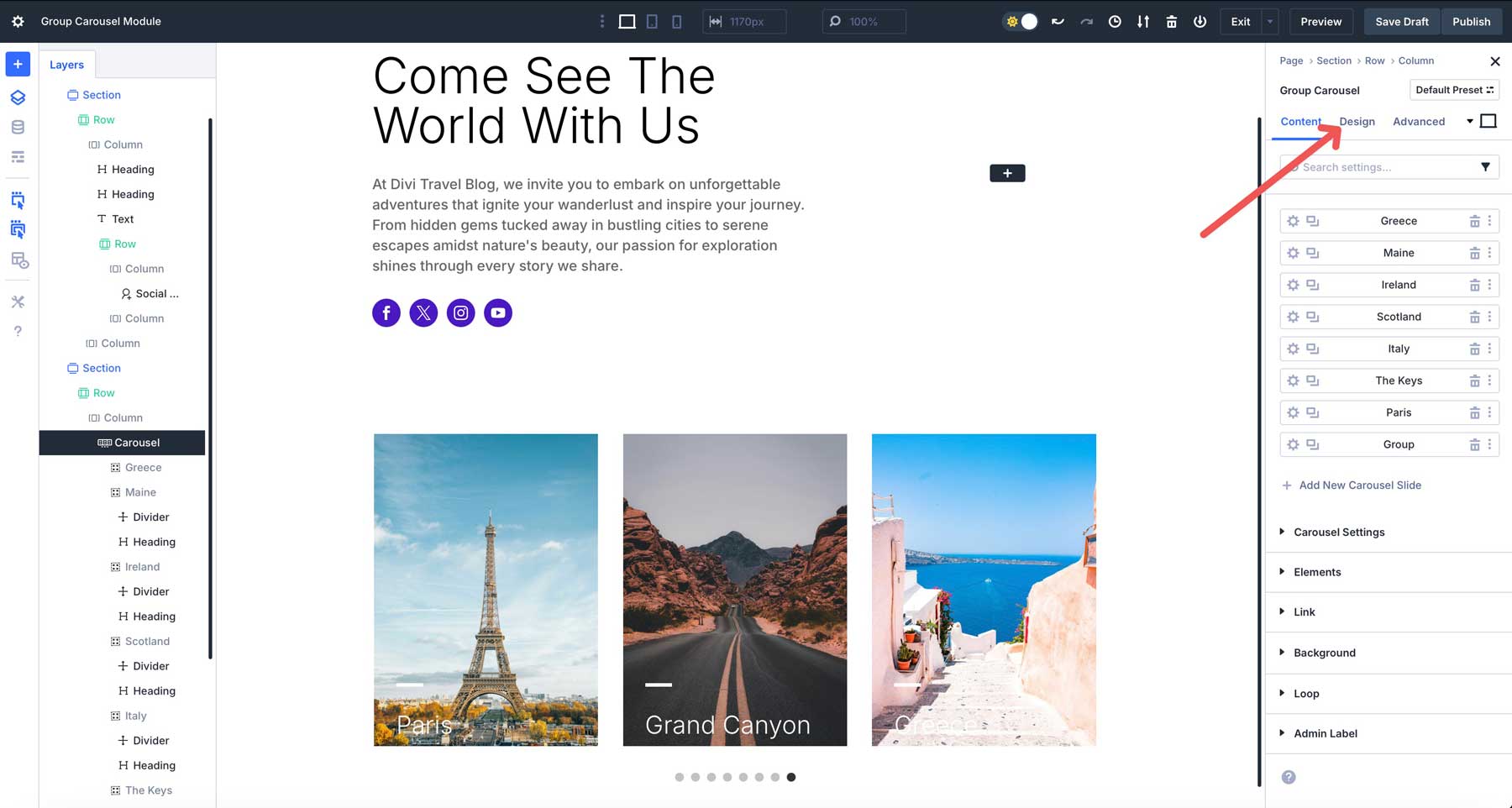 Divi 5의 그룹 회전식 모듈