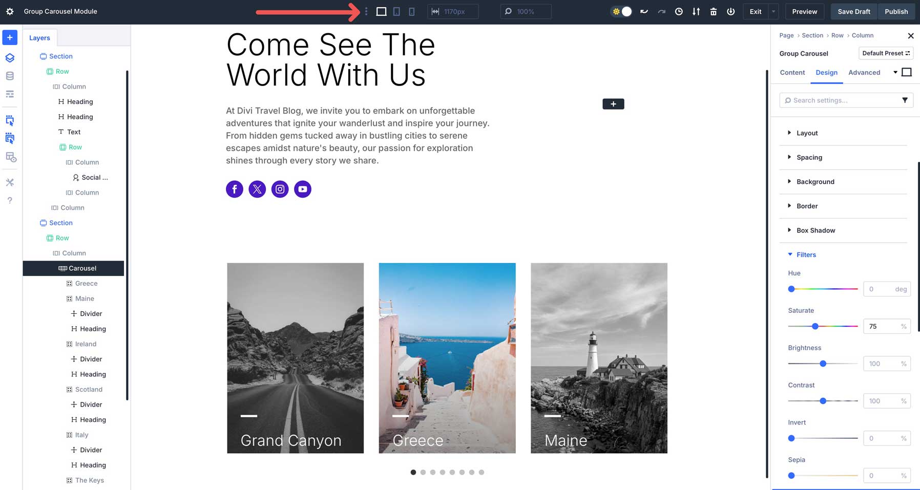 Divi 5의 그룹 회전식 모듈
