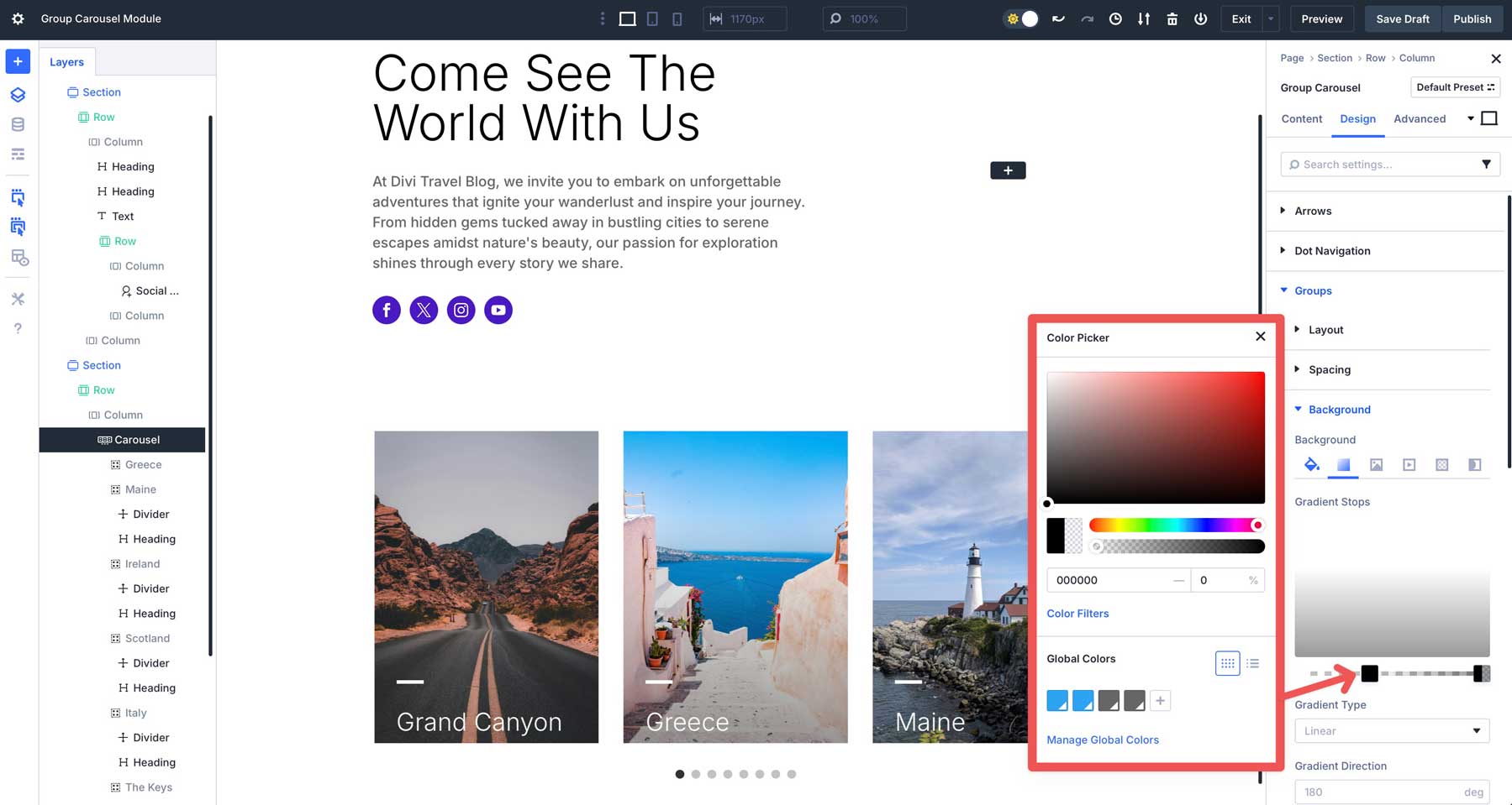 Divi 5의 그룹 회전식 모듈