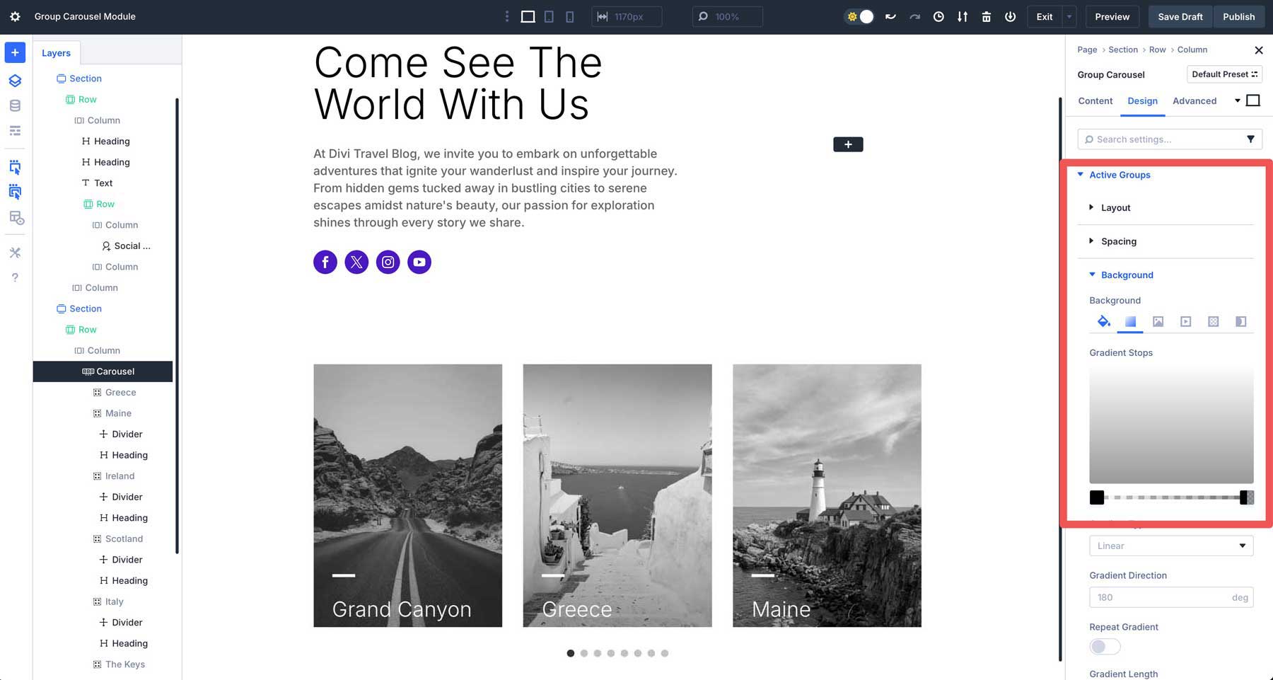 Divi 5의 그룹 회전식 모듈