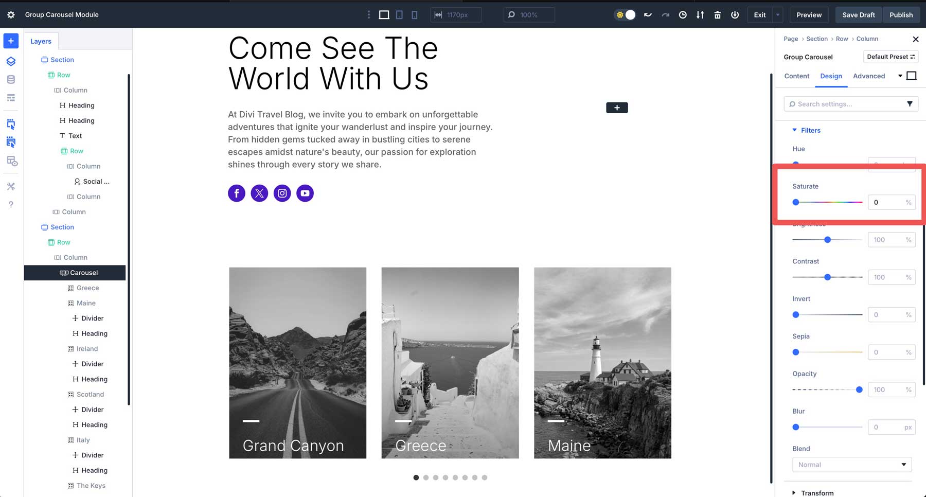 Divi 5의 그룹 회전식 모듈