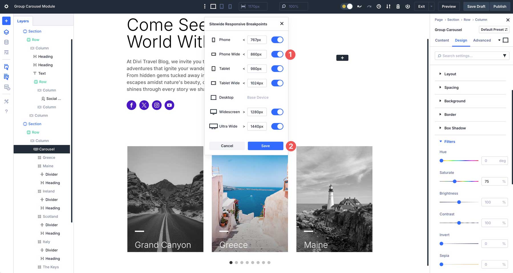 Divi 5의 그룹 회전식 모듈