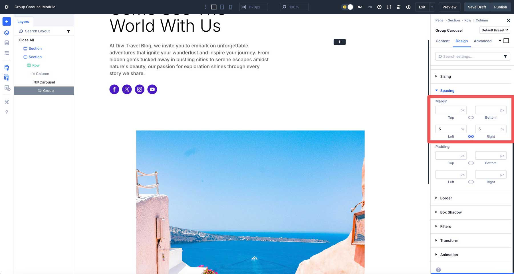 Divi 5의 그룹 회전식 모듈