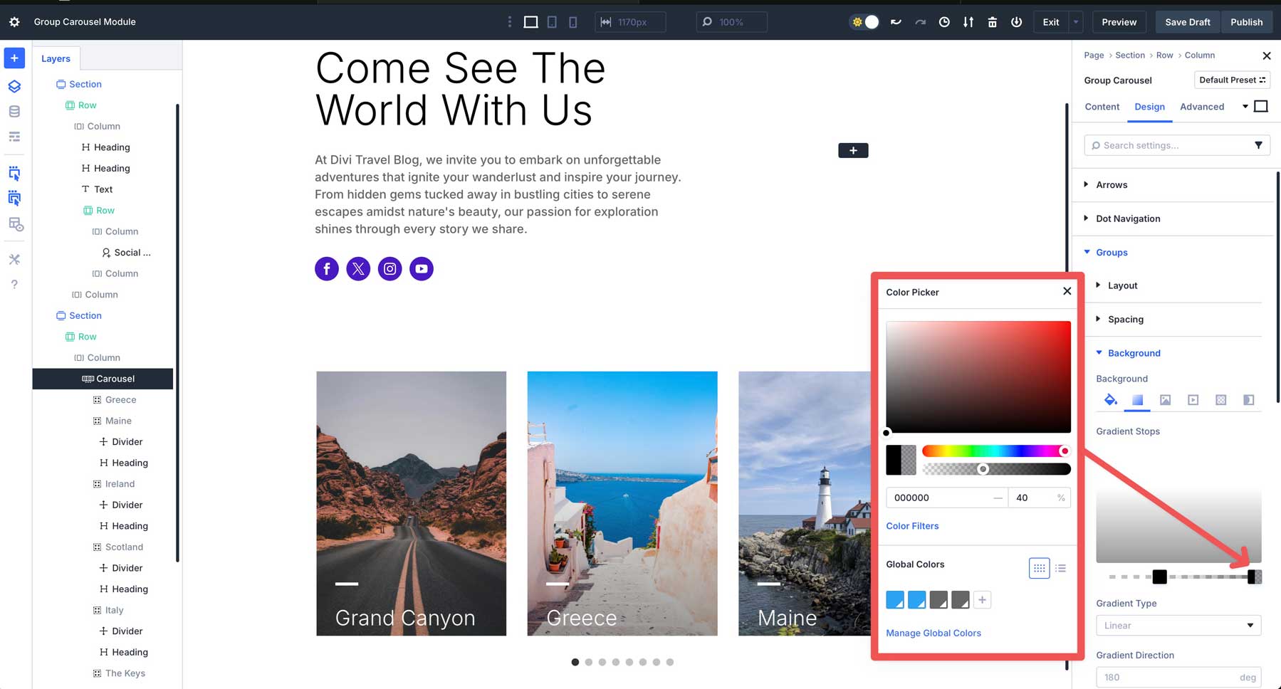 Divi 5의 그룹 회전식 모듈