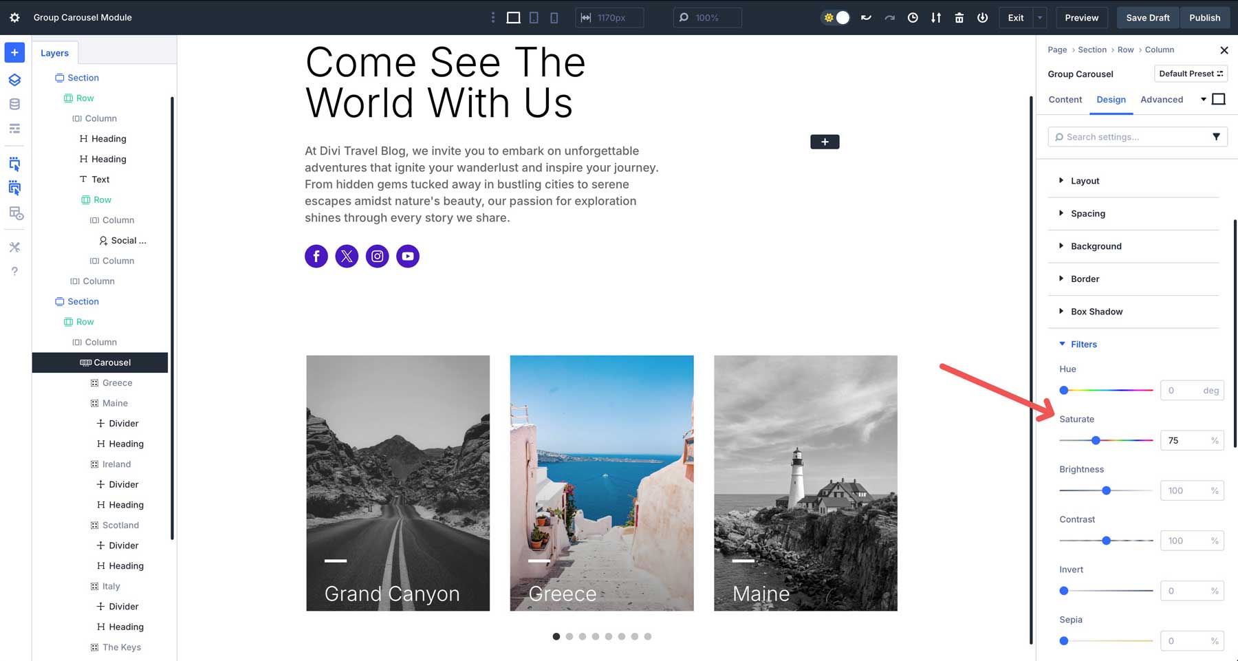 Divi 5의 그룹 회전식 모듈