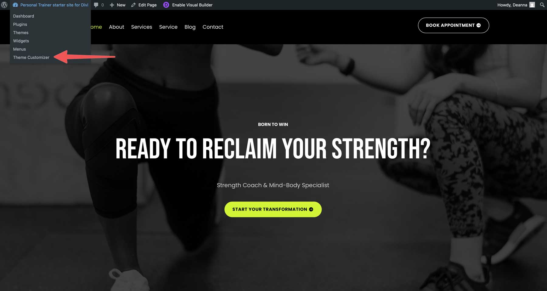 Site de pornire a antrenorului personal pentru Divi