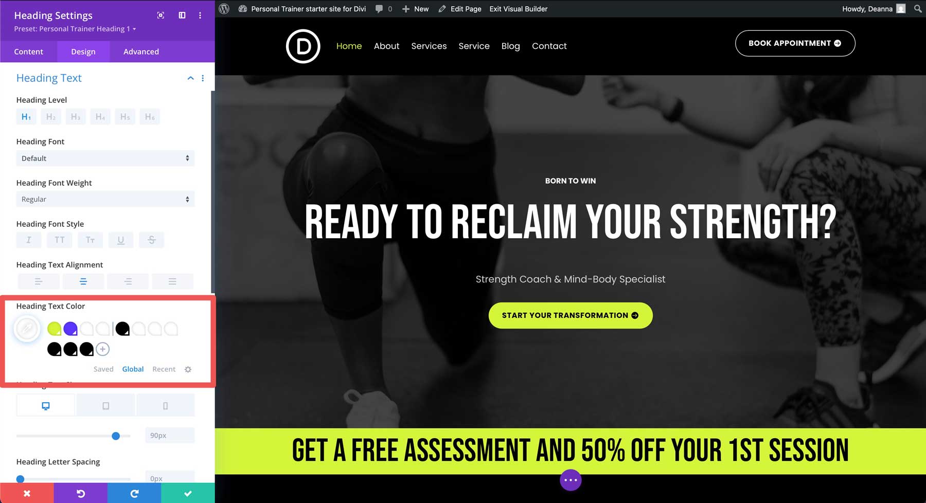 Site de pornire a antrenorului personal pentru Divi