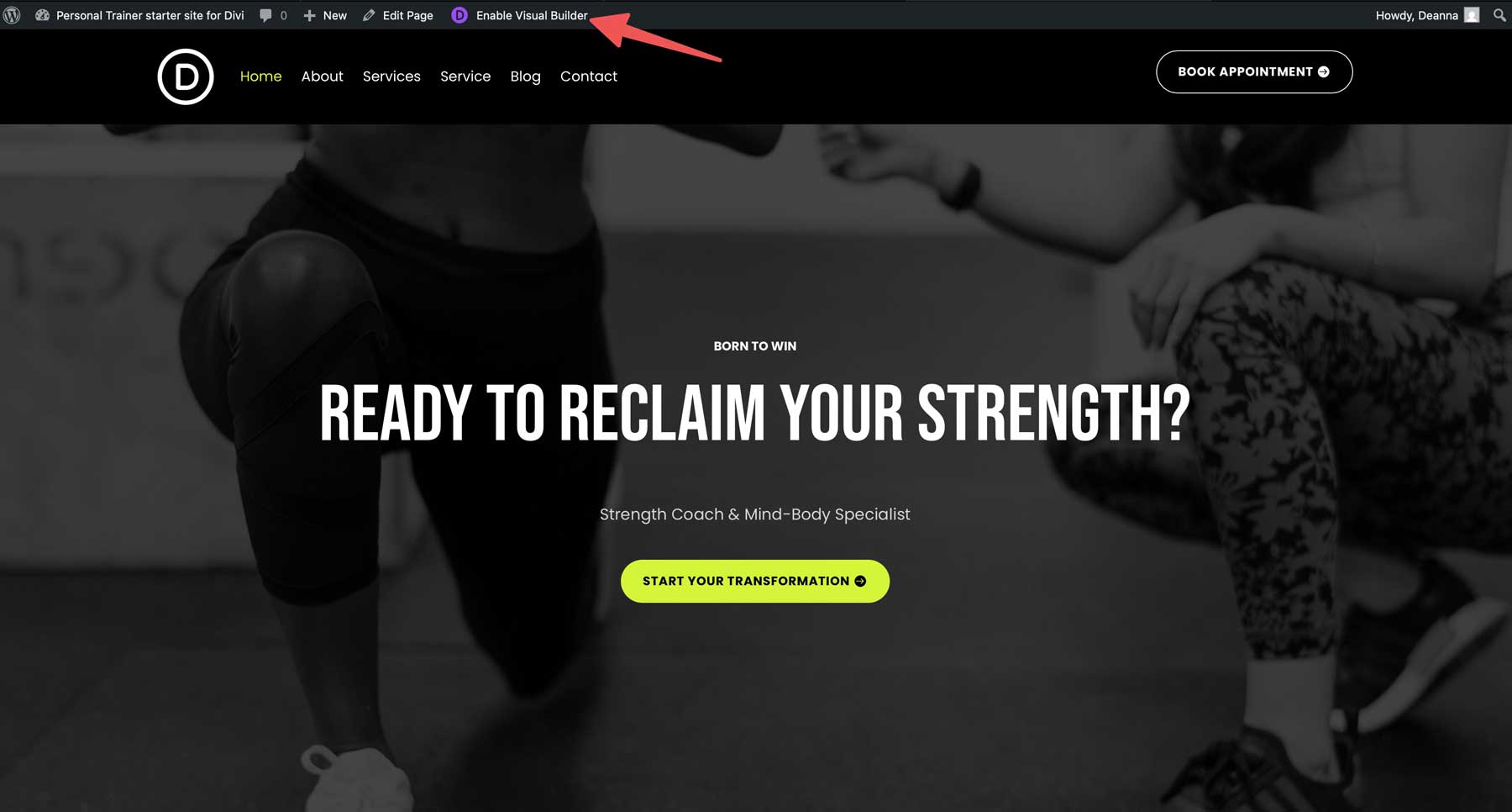 Site de pornire a antrenorului personal pentru Divi
